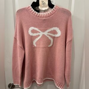 NWT Sincerely Jules Pink Bow Sweater with white bow clip set - S